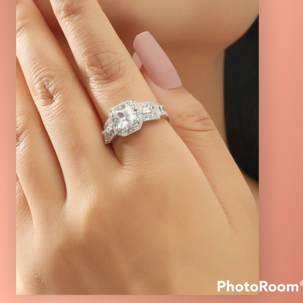 Rhinestone 925 silver plated ring